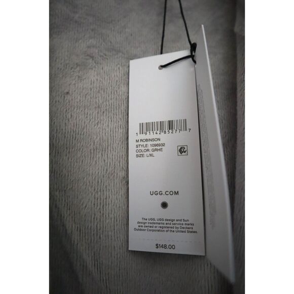 UGG 1096932 Men's Sz L/XL Gray Heather Robinson Cotton Fleece Robe - Picture 4 of 12